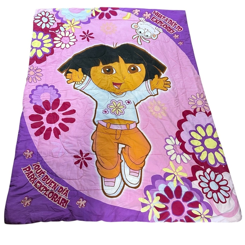 Vintage Dora the Explorer Twin Comforter Y2K Nickelodean Pink Quilted Bedding